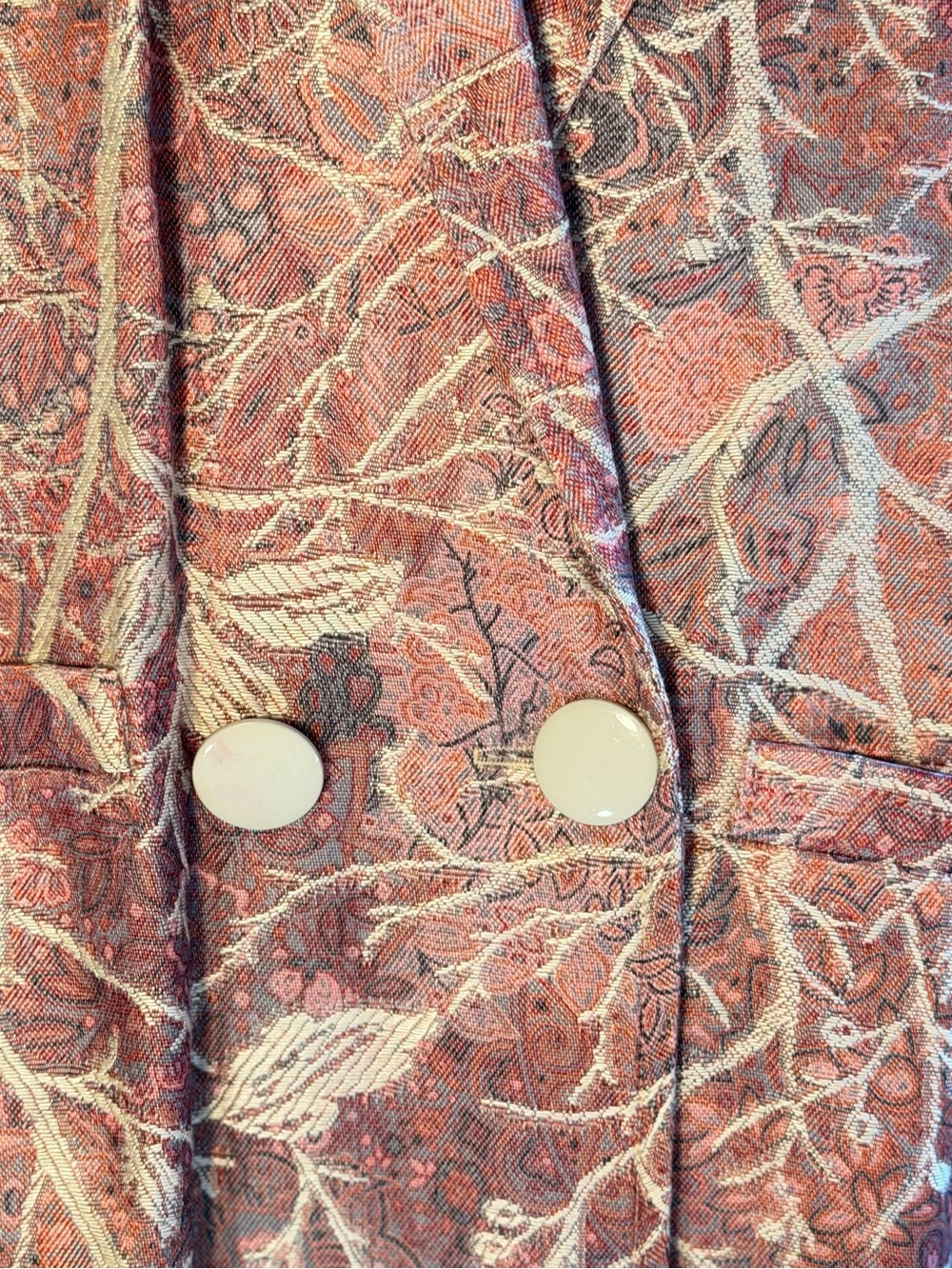 Vintage Floral Brocade Double Breasted Jacket Blazer L Pink Metallic 90s - Picture 4 of 11